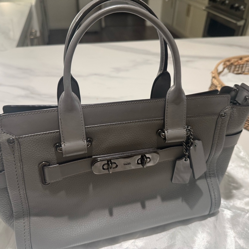 Elegant Gray Leather Satchel